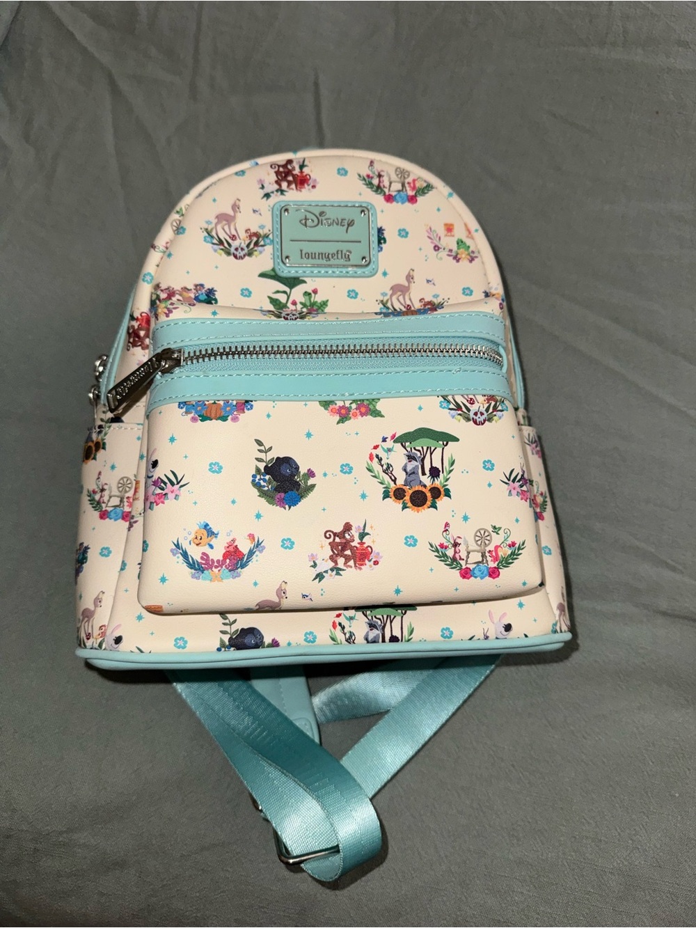 Loungefly Cream & Light Blue Disney Floral Kids Mini Backpack
